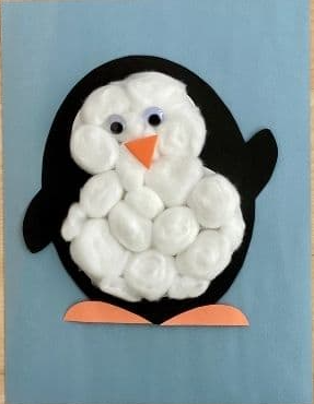 Penguin with cotton balls