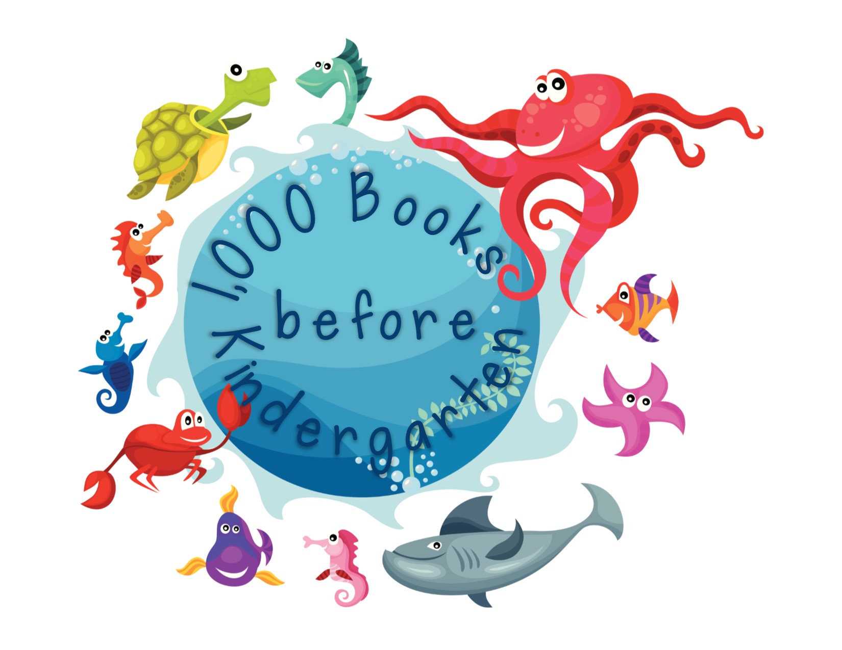 1000 Books before Kindergarten surrounded by aquatic animals