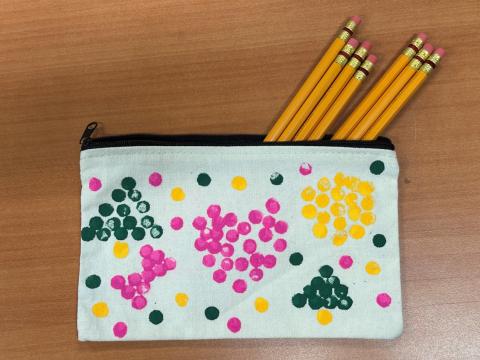 Pencil case with pointillism art