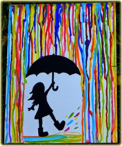 girl with umbrella walking in colorful rain