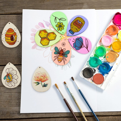 wooden teardrop earrings with paint