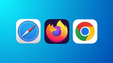 Safari Mozilla Firefox and Chrome browser icons on a blue background