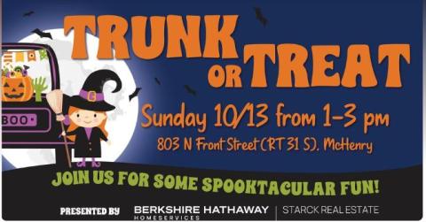 Trunk or Treat event, Sunday, October 13, from 1 PM to 3 PM