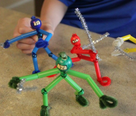 Colorful warriors made out of pipecleaners and straws