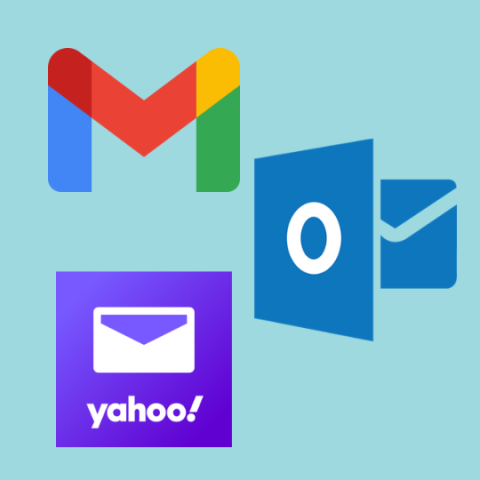 GMail, Yahoo, and Outlook logos on a blue background