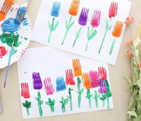 fork stamped tulip art