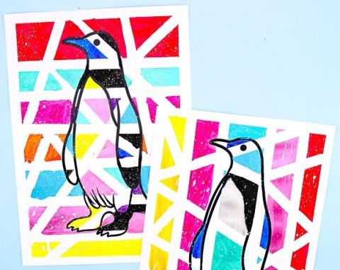 colorful mosaic penguin art