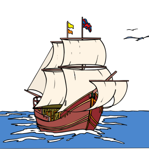 Colored drawing of the Mayflower ship