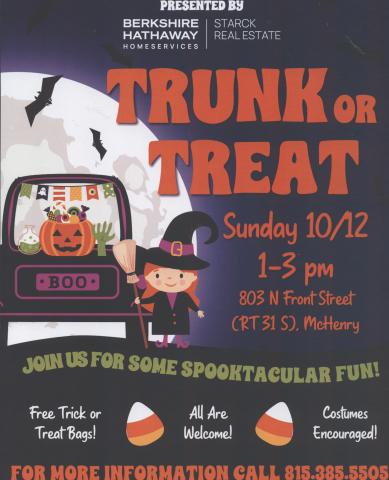 Flyer for Trunk or Treat event - cartoon child and decorated car