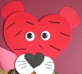 Tiger made out of red, white, and black hearts