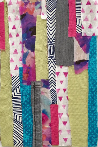 Fabric scraps glued to cardboard