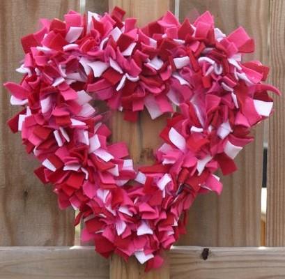 pink and red fleece tied Valentine's Day wreath